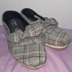 Toms Alpargata Slip-On Shoes Bow Pink Black Plaid